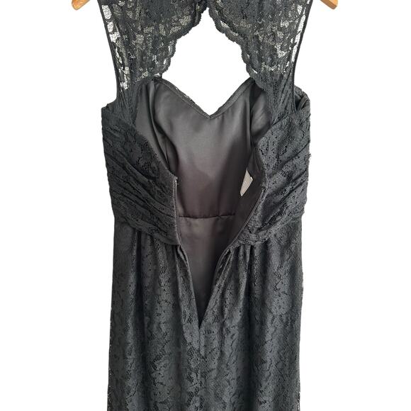 Amsale Black Lace Key Hole Front Back Cut Out Neckline Floor Length Gown Size 6 - Picture 7 of 9